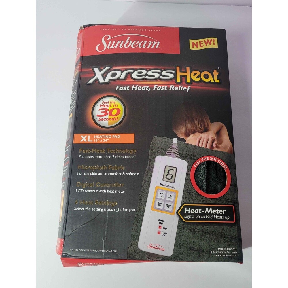 Sunbeam XL Heating Pad for Back Neck & Shoulder Pain Relief - Dark - New In Box